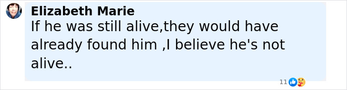 Comment from Elizabeth Marie expressing belief that the person mentioned is no longer alive before the girls were found.
