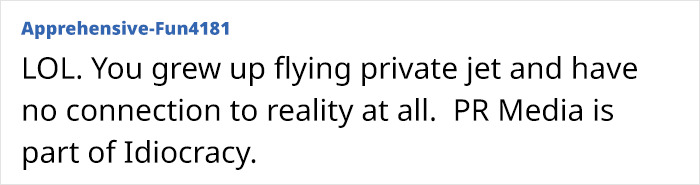 Comment text on a white background discussing privilege and media criticism related to Nepo baby topics. Comment text on a white background discussing privilege and media criticism related to Nepo baby topics.
