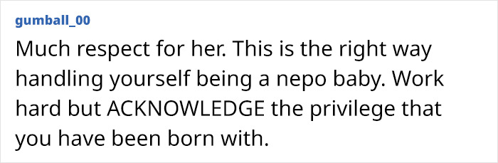 Comment highlighting respect for Bryce Dallas Howard acknowledging privilege as a nepo baby while sharing her childhood struggles. Comment highlighting respect for Bryce Dallas Howard acknowledging privilege as a nepo baby while sharing her childhood struggles.