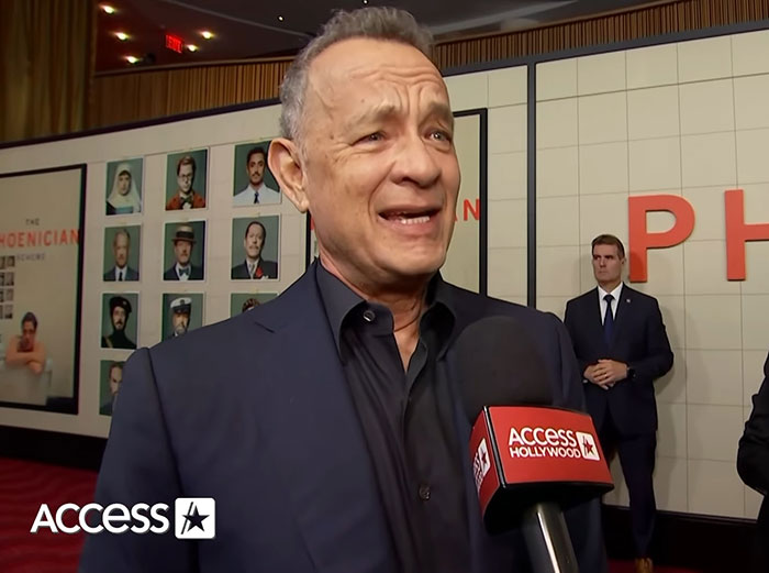 Tom Hanks speaking to Access Hollywood on red carpet amid daughter's childhood confusion and violence claims. Tom Hanks speaking to Access Hollywood on red carpet amid daughter's childhood confusion and violence claims.