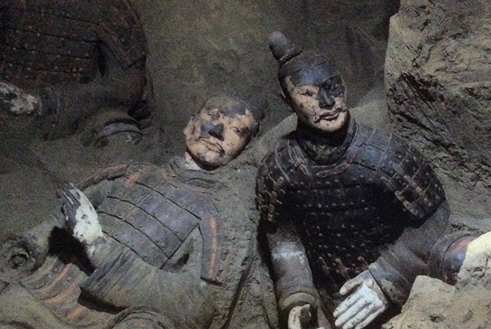 Ancient 2000-year-old statues damaged inside an 18-foot deep pit after a tourist jumped in causing destruction.