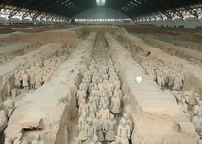 Ancient 2000-year-old statues at archaeological site damaged after tourist jumped into 18-foot pit inside museum.