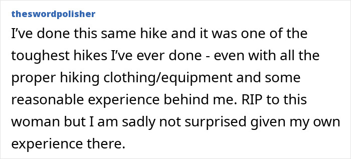 User comment discussing the difficulty of a hike at an active volcano and expressing sympathy for the abandoned tourist. User comment discussing the difficulty of a hike at an active volcano and expressing sympathy for the abandoned tourist.
