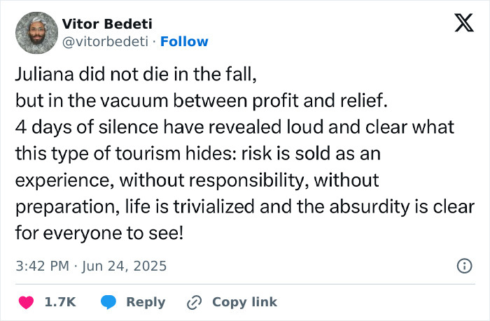 Tweet discussing outrage over tourism risks after tourist abandoned in active volcano, highlighting irresponsibility and lack of preparation. Tweet discussing outrage over tourism risks after tourist abandoned in active volcano, highlighting irresponsibility and lack of preparation.