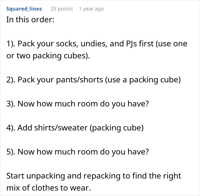 Packing tips for TSA security line efficiency, including organizing clothes with packing cubes to avoid hold-ups before boarding. Packing tips for TSA security line efficiency, including organizing clothes with packing cubes to avoid hold-ups before boarding.