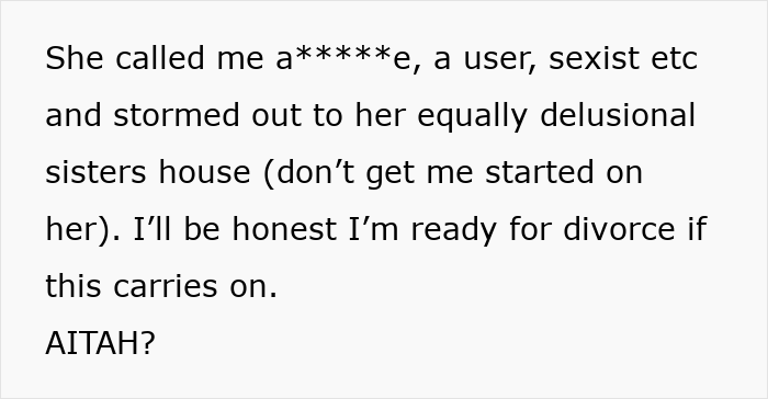 Alt text: Text message describing conflict after woman asks husband to be a tradwife and he explains what that means Alt text: Text message describing conflict after woman asks husband to be a tradwife and he explains what that means
