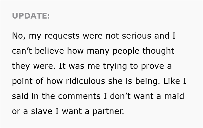 Update text explaining a husband's perspective on tradwife requests and his desire for partnership not servitude. Update text explaining a husband's perspective on tradwife requests and his desire for partnership not servitude.