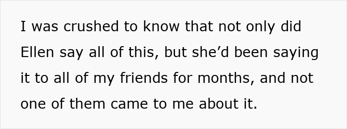 Text about feeling crushed discovering a best friend’s sabotage in a relationship with boyfriend revealed to others.