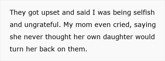 Teen refuses to sacrifice her future to fix parents' financial mistakes, causing family conflict and emotional upset.