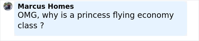 Comment from Marcus Homes questioning why a princess is flying economy class, related to Japanese Princess Kako viral news. Comment from Marcus Homes questioning why a princess is flying economy class, related to Japanese Princess Kako viral news.