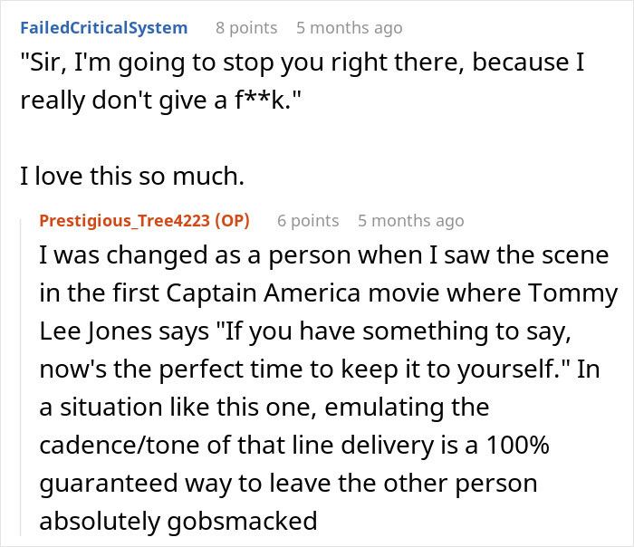 Online comments showing a boomer complaining about stranger’s pants and an appalled reaction with a strong comeback. Online comments showing a boomer complaining about stranger’s pants and an appalled reaction with a strong comeback.