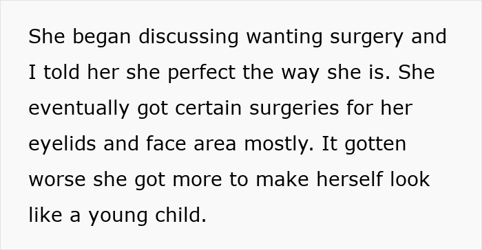 Wife obsessed with looking like an Asian child undergoes bizarre plastic surgeries, leading to hubby divorcing her. Wife obsessed with looking like an Asian child undergoes bizarre plastic surgeries, leading to hubby divorcing her.