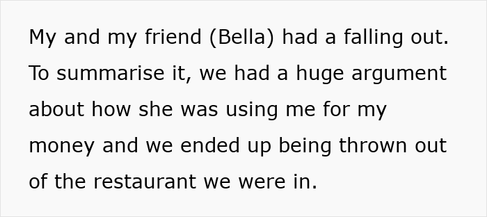 Text describing a falling out with a holiday friend involving gold digger drama at a restaurant. Text describing a falling out with a holiday friend involving gold digger drama at a restaurant.
