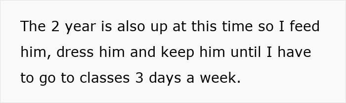 Text about responsibility feeling overwhelmed caring for half-siblings while attending classes three days a week.