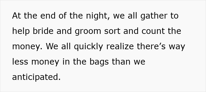 Group gathered at night to help bride and groom count money, discovering less cash than expected, bride sister caught on camera stealing. Group gathered at night to help bride and groom count money, discovering less cash than expected, bride sister caught on camera stealing.
