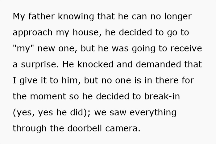 Father and son conflict as dad tries to hijack house by changing locks, leading to police involvement and doorbell camera footage. Father and son conflict as dad tries to hijack house by changing locks, leading to police involvement and doorbell camera footage.