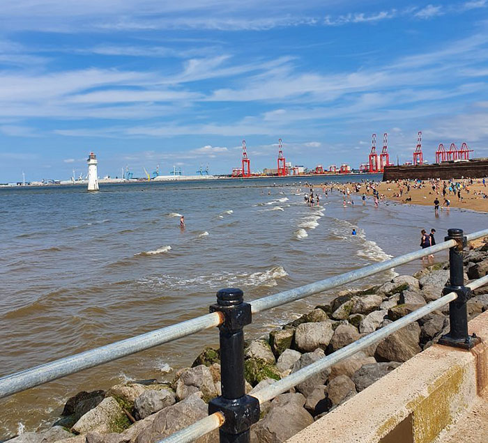 Beach scene with people enjoying the shore near a pier, unrelated to mysterious figure in full-body cat suit crawling at night. Beach scene with people enjoying the shore near a pier, unrelated to mysterious figure in full-body cat suit crawling at night.