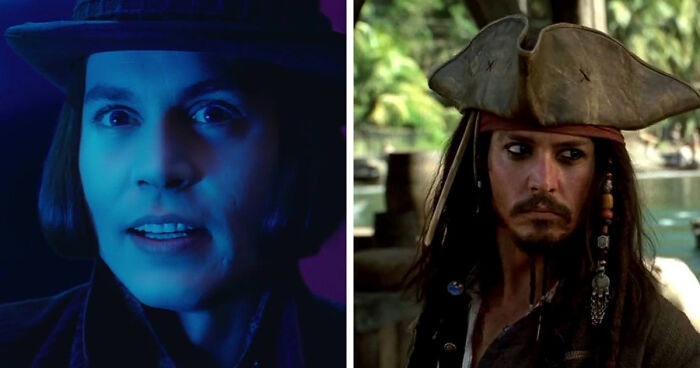 Side-by-side images of the same actor in dramatically different costumes and lighting showcasing a mind-blowing realization.