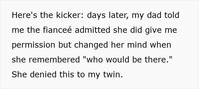 Text about a gay man spending money to attend twin’s wedding, later told he was never invited. Text about a gay man spending money to attend twin’s wedding, later told he was never invited.