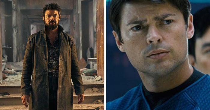 Split image showing the mind-blowing realization of the same actor in two very different character roles.