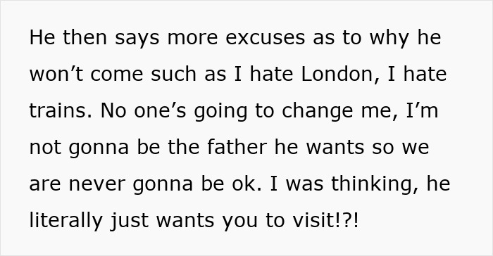 Text excerpt discussing a grandpa making excuses to avoid babysitting and his strained family relationships. Text excerpt discussing a grandpa making excuses to avoid babysitting and his strained family relationships.