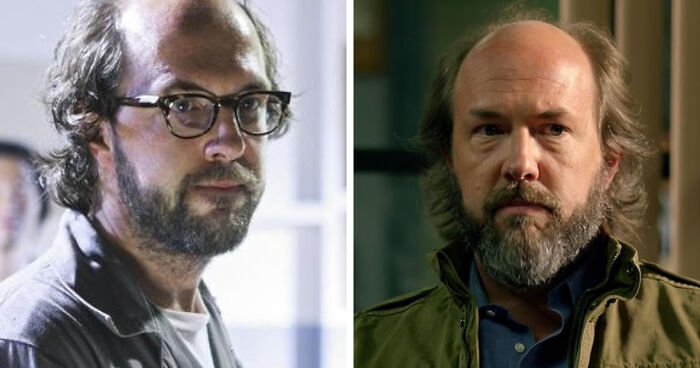 Side-by-side images of the same actor with different looks, highlighting a mind-blowing realization about appearance.