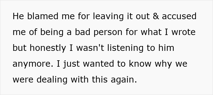 Text excerpt showing a man’s emotional reaction after reading his wife’s diary behind her back. Text excerpt showing a man’s emotional reaction after reading his wife’s diary behind her back.