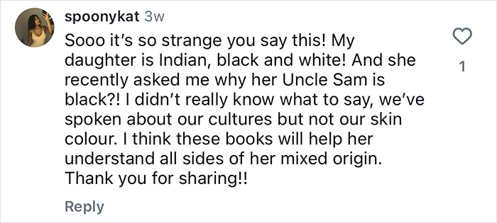 Comment discussing a toddler realizing her Black identity and a mother's empowering reply about mixed heritage. Comment discussing a toddler realizing her Black identity and a mother's empowering reply about mixed heritage.
