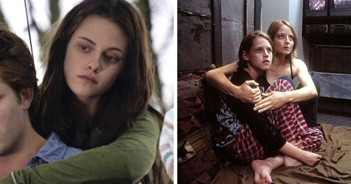 Side-by-side images showing a mind-blowing realization of the same actor in two different movie scenes.