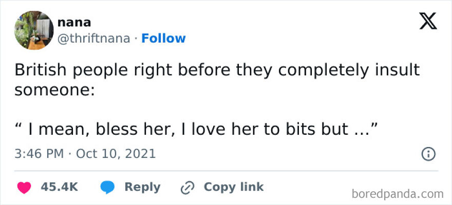 Screenshot of a British humor meme showing a typical polite insult phrase, illustrating daily British humor memes.