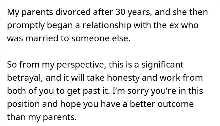 Text excerpt from an online story about a husband feeling sick after realizing who their son is named after. Text excerpt from an online story about a husband feeling sick after realizing who their son is named after.