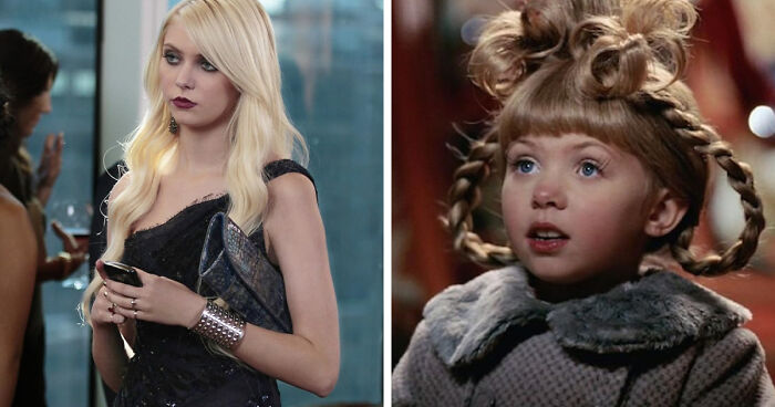 Blonde woman in elegant dress next to a child with braided hair, highlighting a mind-blowing realization about same actor.