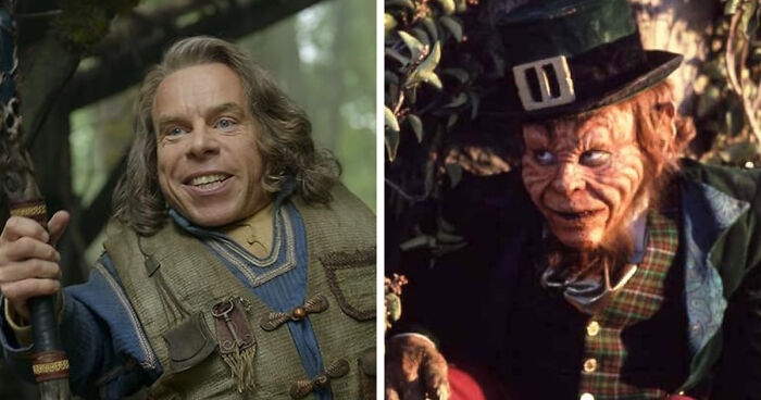 Side-by-side images of the same actor in different costumes highlighting a mind-blowing realization about their roles.