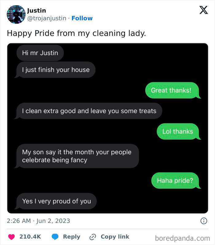 Text message exchange showing a cleaning lady’s kind words and pride, highlighting very important positivity and uplifting communication. Text message exchange showing a cleaning lady’s kind words and pride, highlighting very important positivity and uplifting communication.