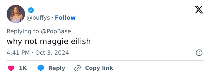 Tweet from user buffys commenting on Billie Eilish, sparking discussion about Billie Eilish fans and her parents. Tweet from user buffys commenting on Billie Eilish, sparking discussion about Billie Eilish fans and her parents.