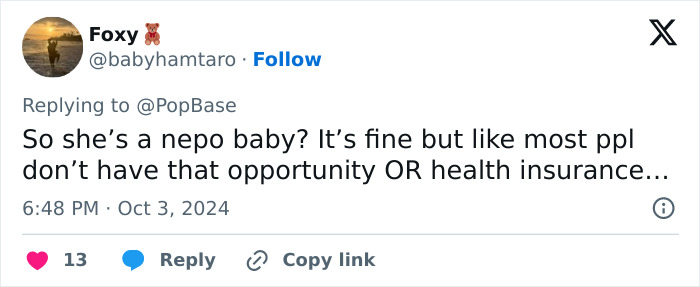 Screenshot of a social media post discussing Billie Eilish fans buzzing about her being a nepo baby. Screenshot of a social media post discussing Billie Eilish fans buzzing about her being a nepo baby.