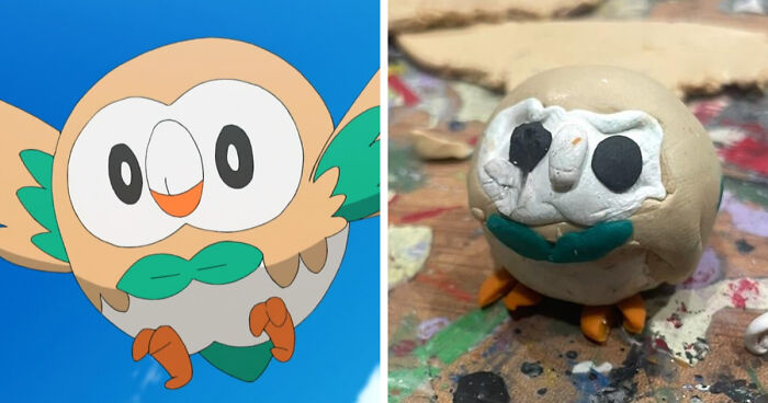 Clay model of a favorite Pokemon with a poorly-made appearance, resembling a round bird with uneven features.