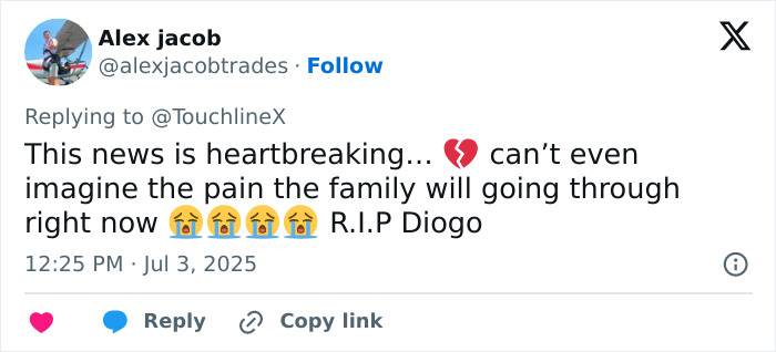 Tweet expressing heartbreak over Diogo Jota’s final post, highlighting reminder of life’s fragility and family pain. Tweet expressing heartbreak over Diogo Jota’s final post, highlighting reminder of life’s fragility and family pain.