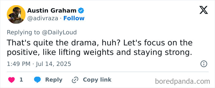Tweet from Austin Graham responding to drama with a message about staying strong and lifting weights, related to Conor McGregor viral pic. Tweet from Austin Graham responding to drama with a message about staying strong and lifting weights, related to Conor McGregor viral pic.
