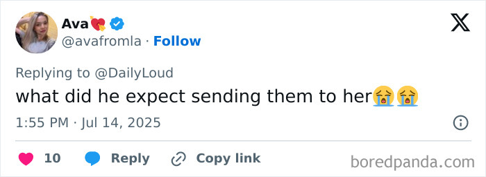 Tweet from Ava with a crying emoji reacting to Conor McGregor's leaked X-rated pic amid accusations by Azealia Banks. Tweet from Ava with a crying emoji reacting to Conor McGregor's leaked X-rated pic amid accusations by Azealia Banks.