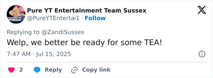 Tweet from Pure YT Entertainment Team Sussex expressing excitement about upcoming drama, related to Kate Middleton’s ex-assistant jab at Meghan Markle. Tweet from Pure YT Entertainment Team Sussex expressing excitement about upcoming drama, related to Kate Middleton’s ex-assistant jab at Meghan Markle.