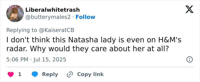 Screenshot of a tweet discussing Natasha’s relevance with H&M in a conversation about Kate Middleton’s ex-assistant and Meghan Markle. Screenshot of a tweet discussing Natasha’s relevance with H&M in a conversation about Kate Middleton’s ex-assistant and Meghan Markle.