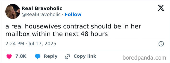Screenshot of a tweet suggesting a real housewives contract amid the wife of CEO cheating scandal at Coldplay concert. Screenshot of a tweet suggesting a real housewives contract amid the wife of CEO cheating scandal at Coldplay concert.
