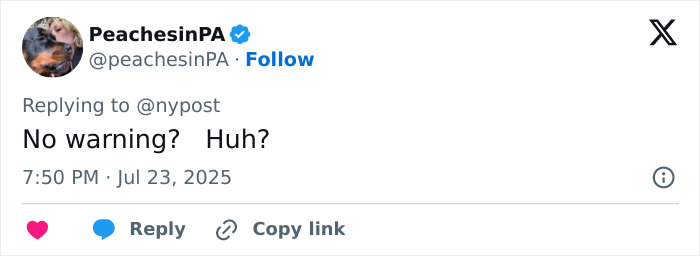 Tweet from PeachesinPA questioning a lack of warning related to a surf instructor struck by a train incident. Tweet from PeachesinPA questioning a lack of warning related to a surf instructor struck by a train incident.
