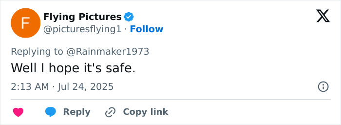 Tweet by Flying Pictures expressing hope that tooth regrowth breakthrough is safe, dated July 24, 2025. Tweet by Flying Pictures expressing hope that tooth regrowth breakthrough is safe, dated July 24, 2025.