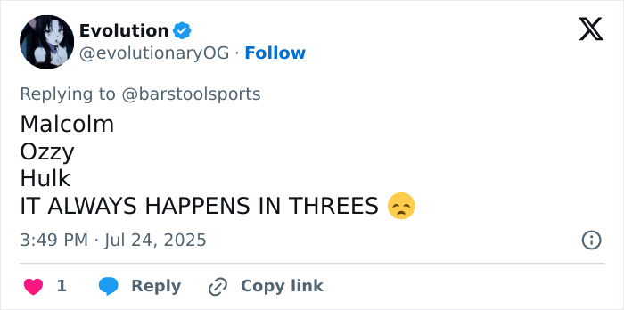 Tweet mentioning WWE legend Hulk Hogan in a discussion about his passing as part of a series of losses in 2025. Tweet mentioning WWE legend Hulk Hogan in a discussion about his passing as part of a series of losses in 2025.