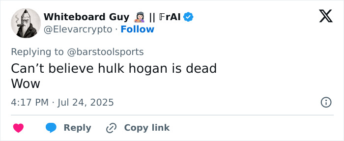 Tweet expressing disbelief about WWE legend Hulk Hogan passing away, with reaction and timestamp visible. Tweet expressing disbelief about WWE legend Hulk Hogan passing away, with reaction and timestamp visible.