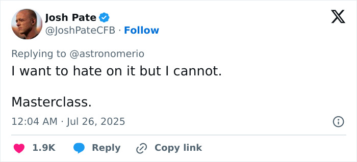 Tweet by Josh Pate replying to astronomer about viral drama involving Coldplay frontman and Gwyneth Paltrow. Tweet by Josh Pate replying to astronomer about viral drama involving Coldplay frontman and Gwyneth Paltrow.