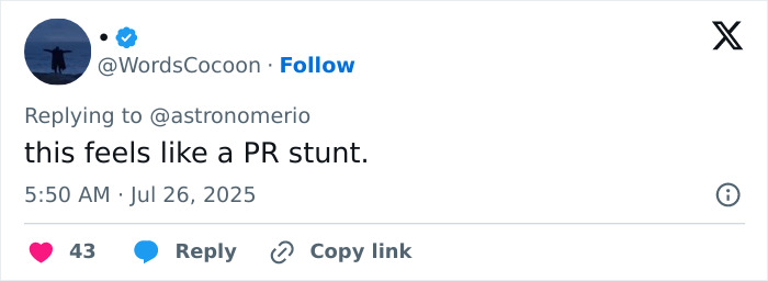 Screenshot of a tweet reacting to Coldplay frontman cheating rumors with a comment calling it a PR stunt. Screenshot of a tweet reacting to Coldplay frontman cheating rumors with a comment calling it a PR stunt.