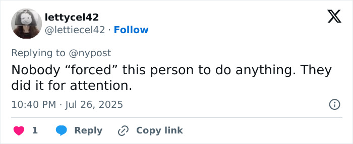 Tweet from user lettycel42 replying to a post, expressing opinion on transition and attention in a social media comment. Tweet from user lettycel42 replying to a post, expressing opinion on transition and attention in a social media comment.